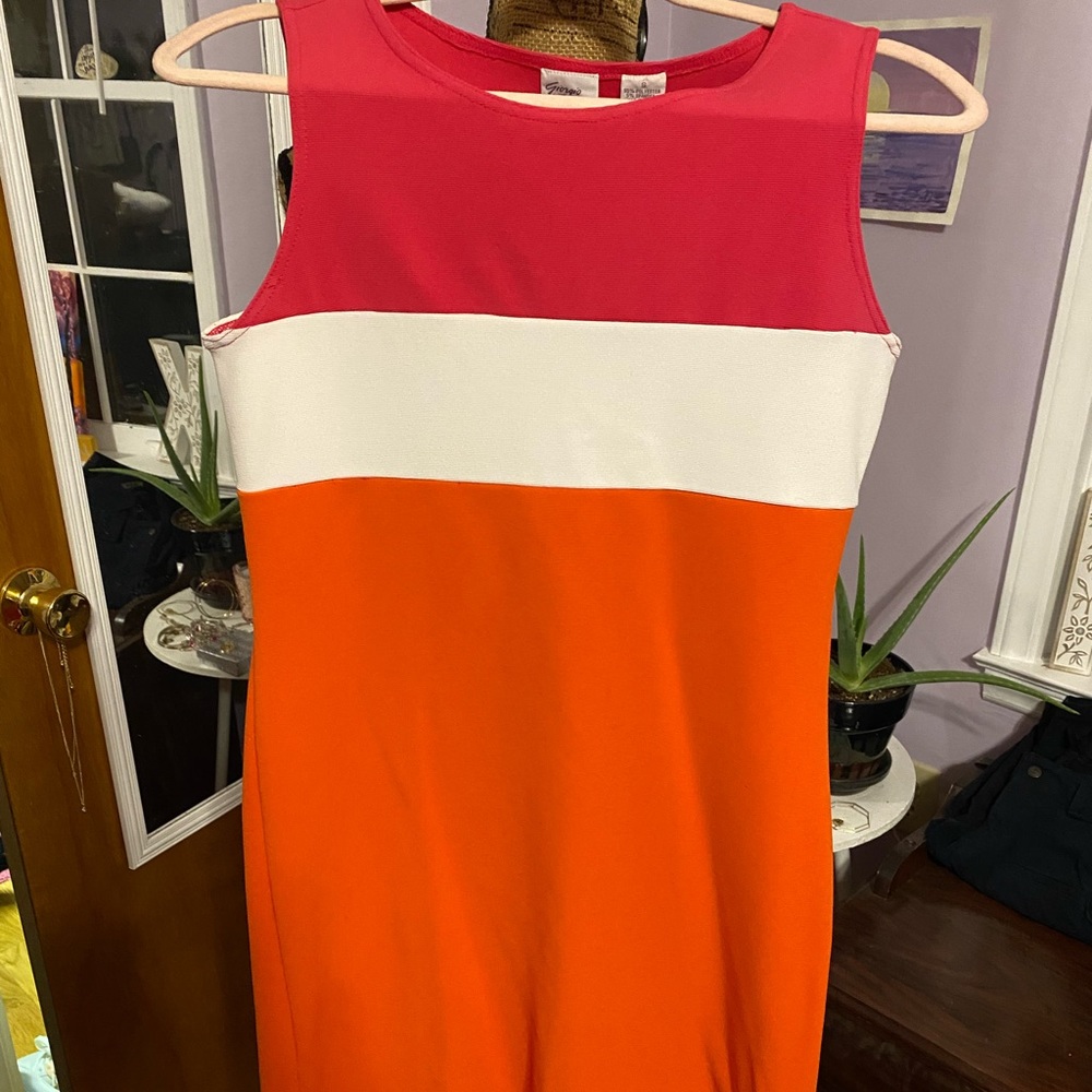 Pink white and orange dress